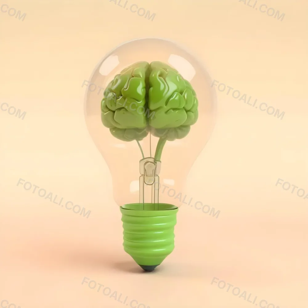 3d Model A Green Brain Inside A Light Bulb With A Green Base The Background Is A Plain Light Orange Color Figure Octane Render Volumetric Highly Detailed Videogame Aesthetic 30 853e