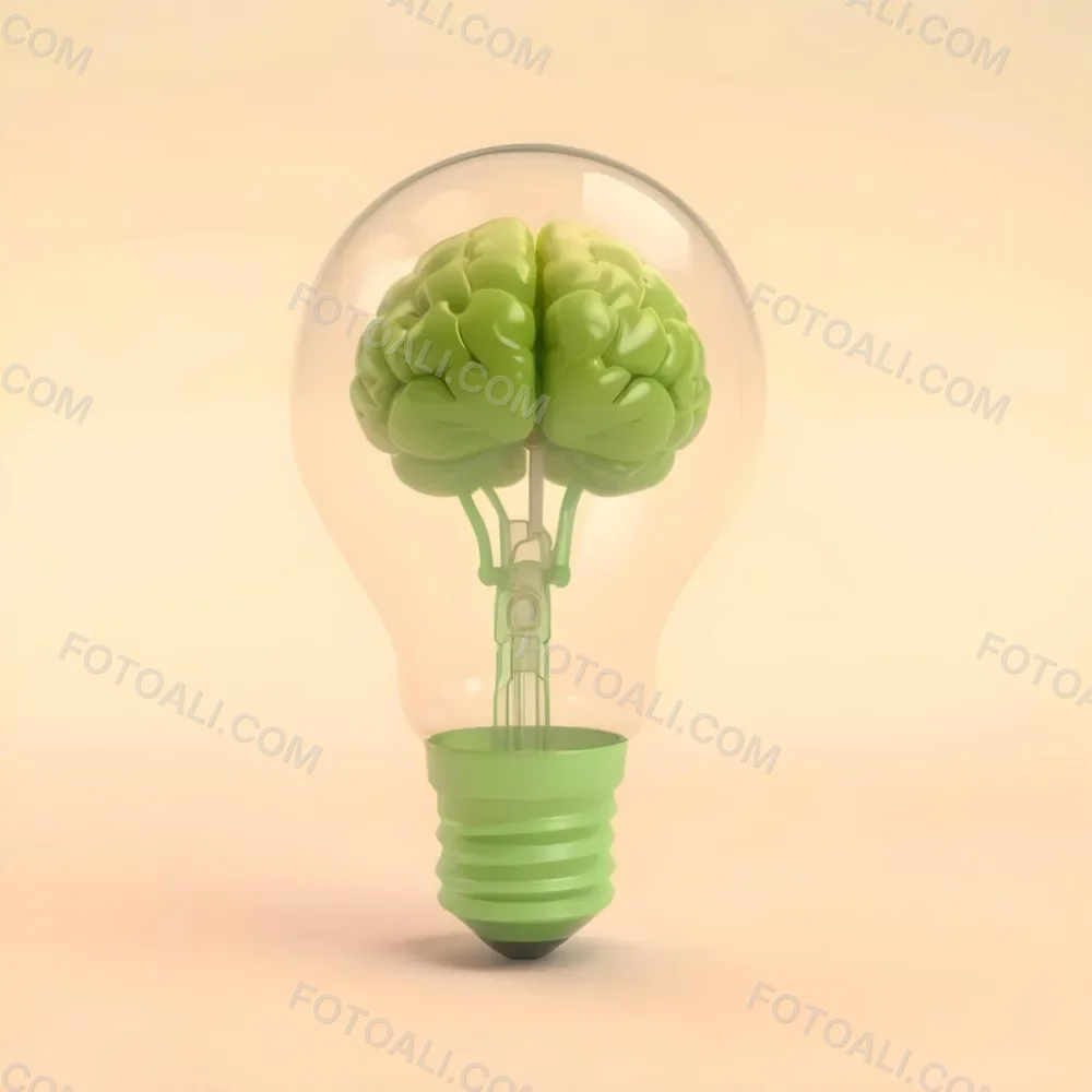 3d Model A Green Brain Inside A Light Bulb With A Green Base The Background Is A Plain Light Orange Color Figure Octane Render Volumetric Highly Detailed Videogame Aesthetic 5 9fca