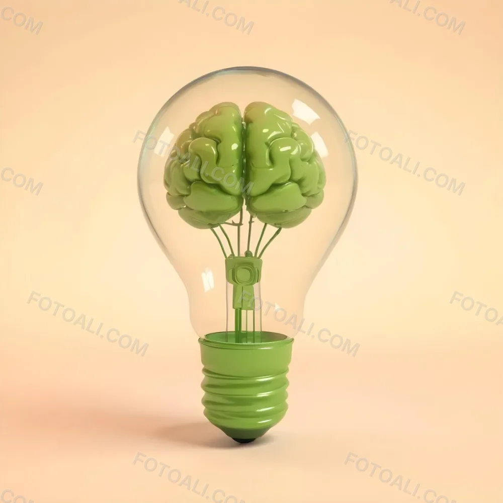 3d Model A Green Brain Inside A Light Bulb With A Green Base The Background Is A Plain Light Orange Color Figure Octane Render Volumetric Highly Detailed Videogame Aesthetic 6 C01e