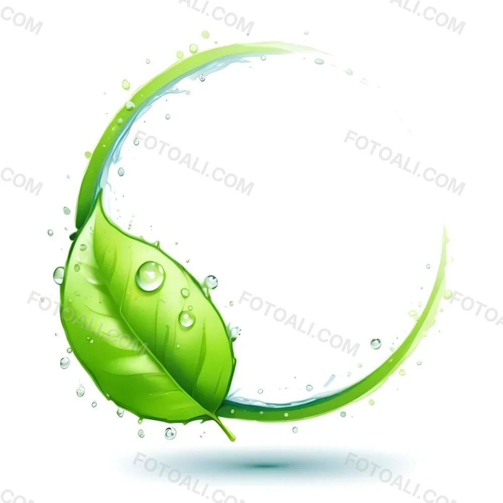 3d Model A Green Leaf With Water Drops And A Green Circle Around It White Background Nature Concept Organic Ecology Environment Freshness Growth Health Natural Figure Octane Render Volumetric Highly Detailed 10 B688