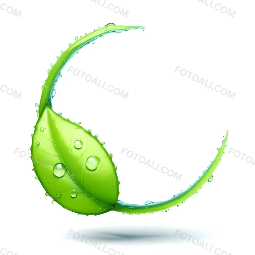 3d Model A Green Leaf With Water Drops And A Green Circle Around It White Background Nature Concept Organic Ecology Environment Freshness Growth Health Natural Figure Octane Render Volumetric Highly Detailed 16 D454