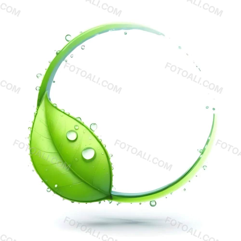 3d Model A Green Leaf With Water Drops And A Green Circle Around It White Background Nature Concept Organic Ecology Environment Freshness Growth Health Natural Figure Octane Render Volumetric Highly Detailed 25 4c09