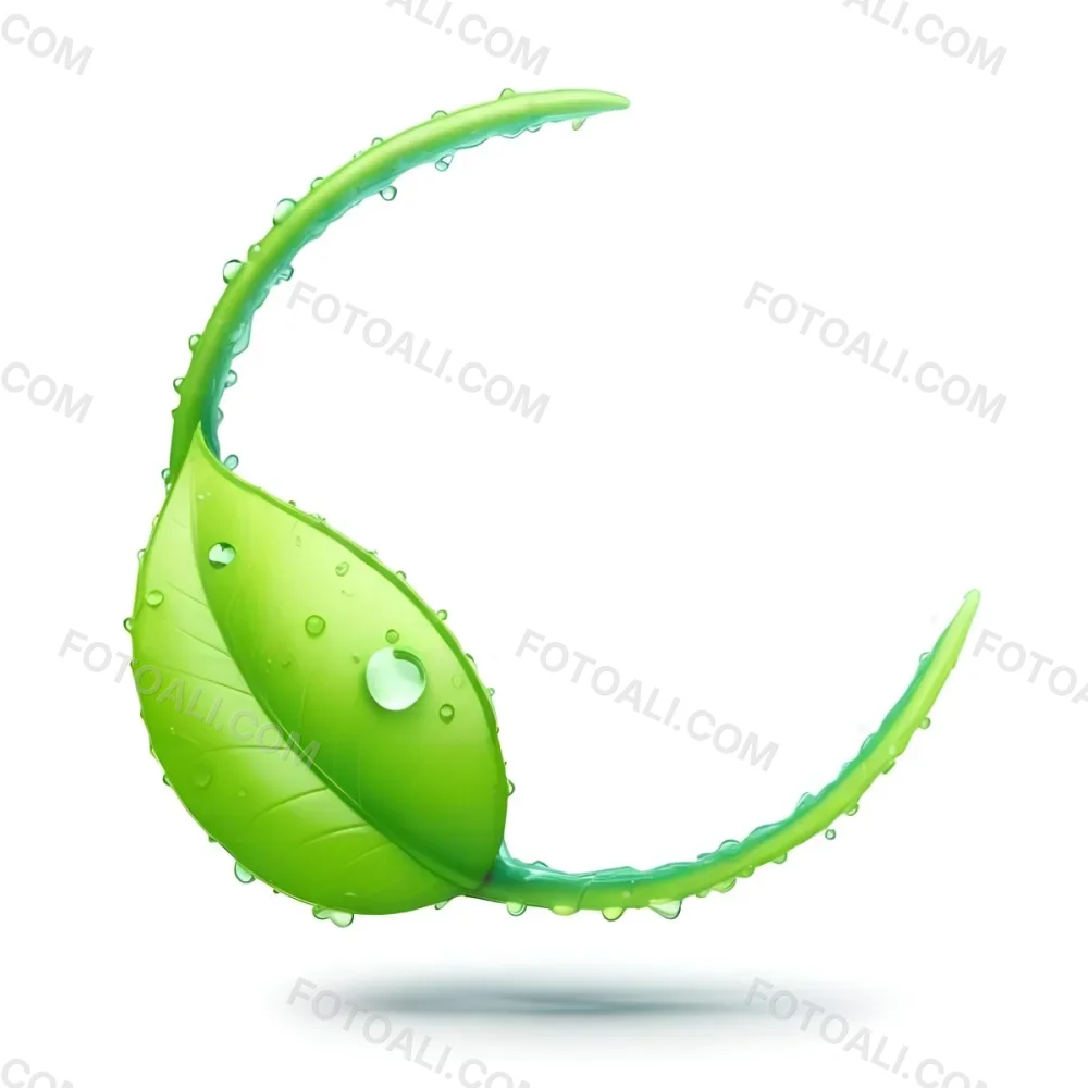 3d Model A Green Leaf With Water Drops And A Green Circle Around It White Background Nature Concept Organic Ecology Environment Freshness Growth Health Natural Figure Octane Render Volumetric Highly Detailed 26 237e