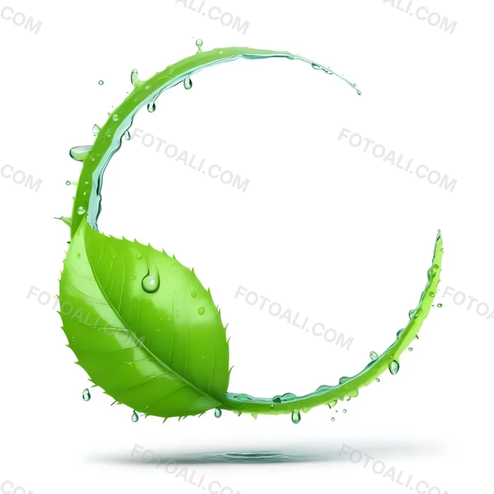 3d Model A Green Leaf With Water Drops And A Green Circle Around It White Background Nature Concept Organic Ecology Environment Freshness Growth Health Natural Figure Octane Render Volumetric Highly Detailed 30 5b42