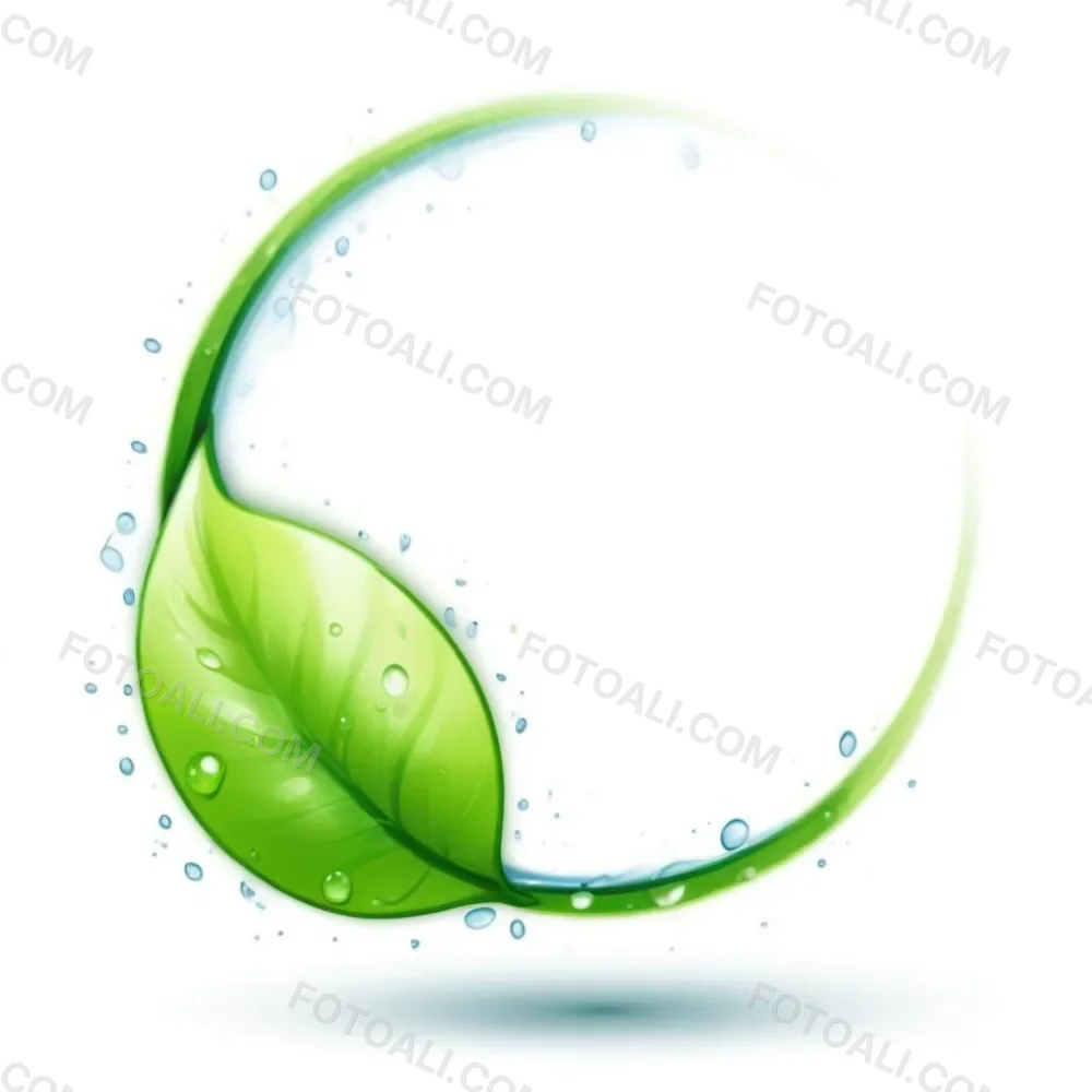 3d Model A Green Leaf With Water Drops And A Green Circle Around It White Background Nature Concept Organic Ecology Environment Freshness Growth Health Natural Figure Octane Render Volumetric Highly Detailed 34 745b