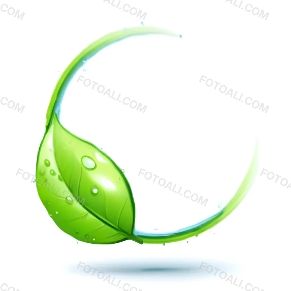 3d Model A Green Leaf With Water Drops And A Green Circle Around It White Background Nature Concept Organic Ecology Environment Freshness Growth Health Natural Figure Octane Render Volumetric Highly Detailed 35 C7d9