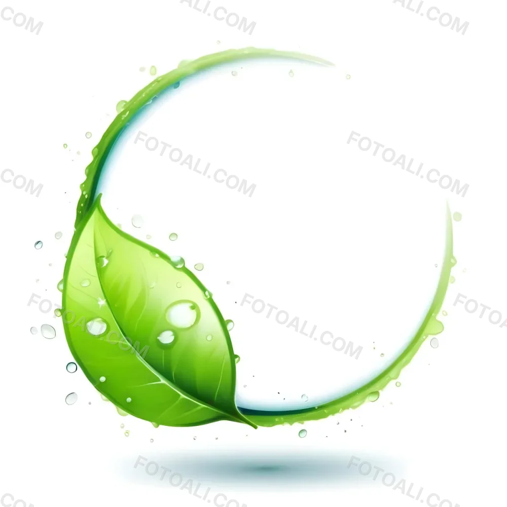 3d Model A Green Leaf With Water Drops And A Green Circle Around It White Background Nature Concept Organic Ecology Environment Freshness Growth Health Natural Figure Octane Render Volumetric Highly Detailed 36 Ee7c