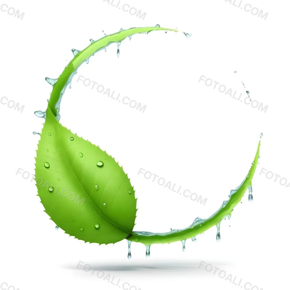 3d Model A Green Leaf With Water Drops And A Green Circle Around It White Background Nature Concept Organic Ecology Environment Freshness Growth Health Natural Figure Octane Render Volumetric Highly Detailed 4 04e1