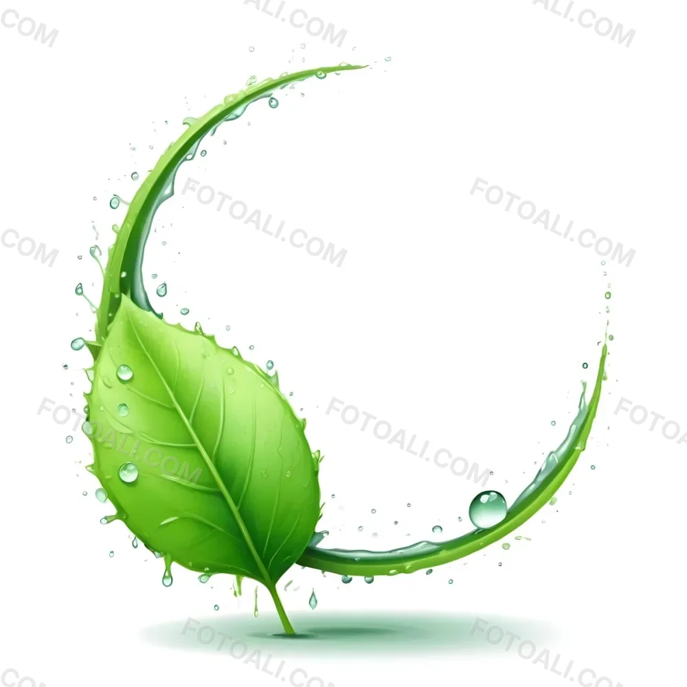 3d Model A Green Leaf With Water Drops And A Green Circle Around It White Background Nature Concept Organic Ecology Environment Freshness Growth Health Natural Figure Octane Render Volumetric Highly Detailed 5 735a