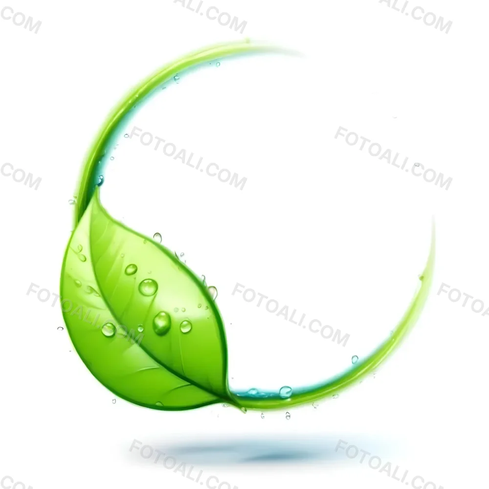 3d Model A Green Leaf With Water Drops And A Green Circle Around It White Background Nature Concept Organic Ecology Environment Freshness Growth Health Natural Figure Octane Render Volumetric Highly Detailed 7 5b96