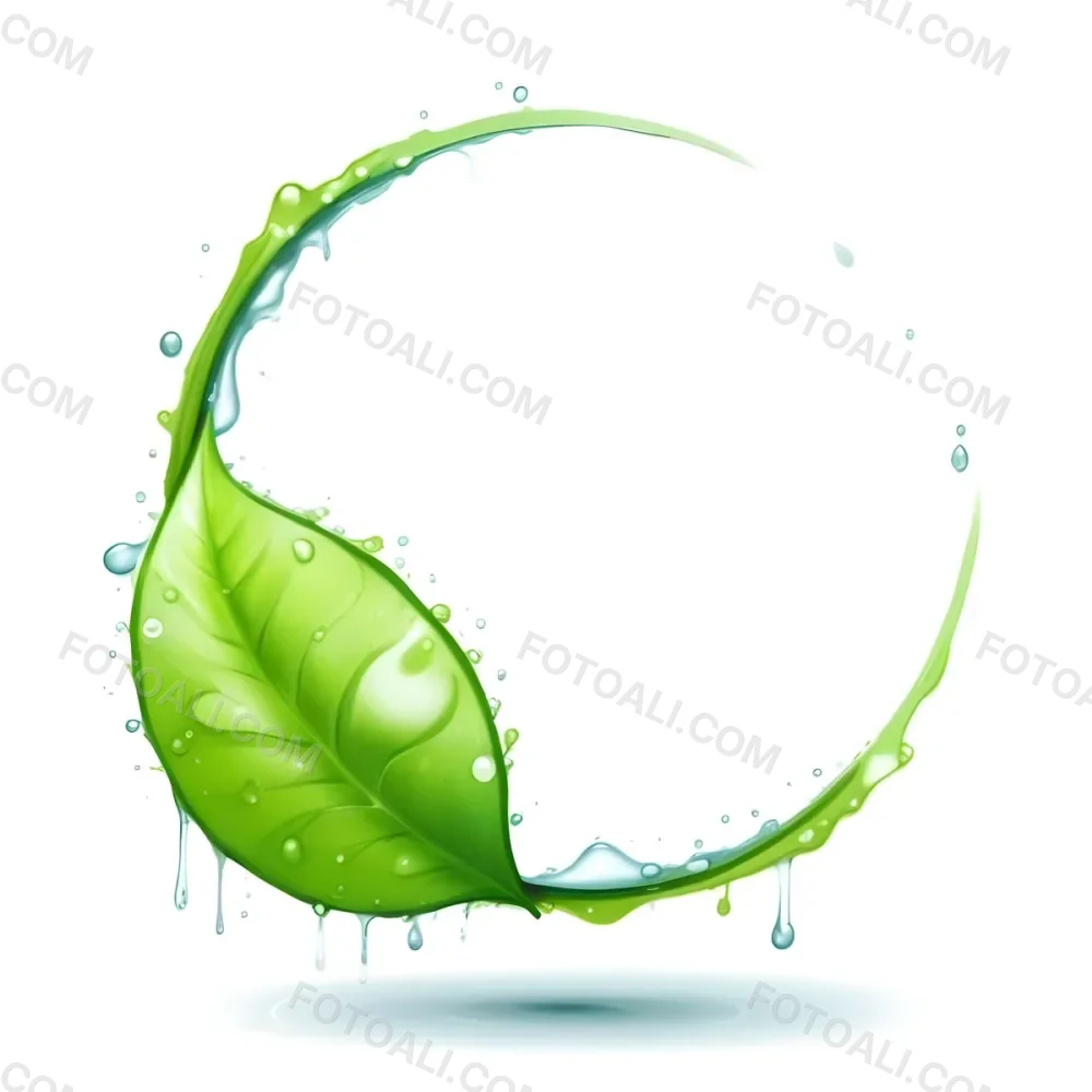 3d Model A Green Leaf With Water Drops And A Green Circle Around It White Background Nature Concept Organic Ecology Environment Freshness Growth Health Natural Figure Octane Render Volumetric Highly Detailed 8 D82f