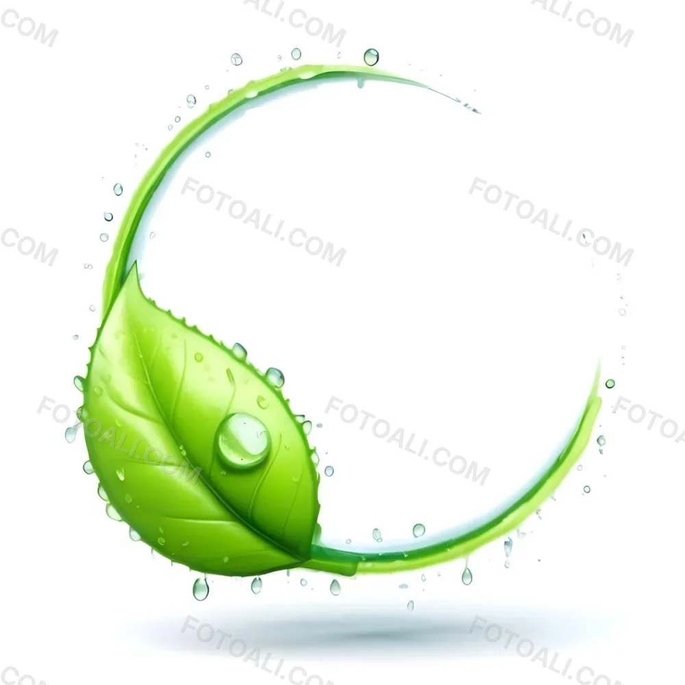3d Model A Green Leaf With Water Drops And A Green Circle Around It White Background Nature Concept Organic Ecology Environment Freshness Growth Health Natural Figure Octane Render Volumetric Highly Detailed 9 Aa44