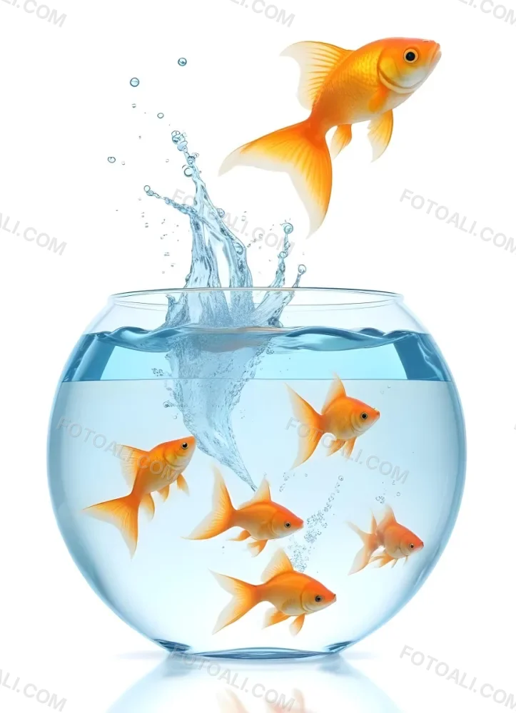 3d Model A Group Of Orange Goldfish Swimming Inside A Fishbowl With Water One Orange Goldfish Jumping Out Of The Fishbowl White Background Figure Octane Render Volumetric Highly Detailed Videogame Aesthetic 20 Ace6