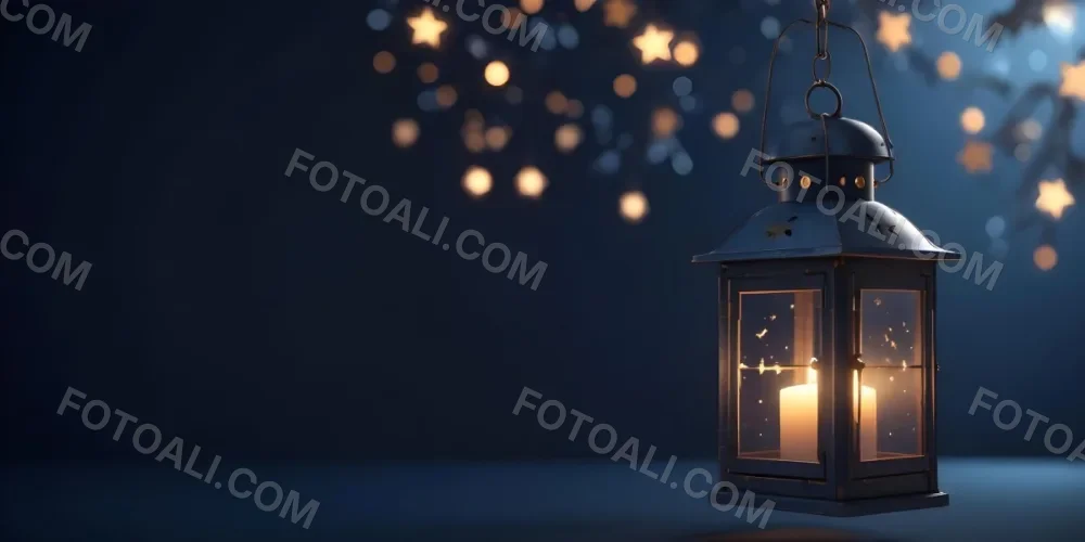 3d Model A Lantern With A Candle Inside Hanging From A Star With Bokeh Lights In A Dark Blue Background Figure Octane Render Volumetric Highly Detailed Videogame Aesthetic 17 B051