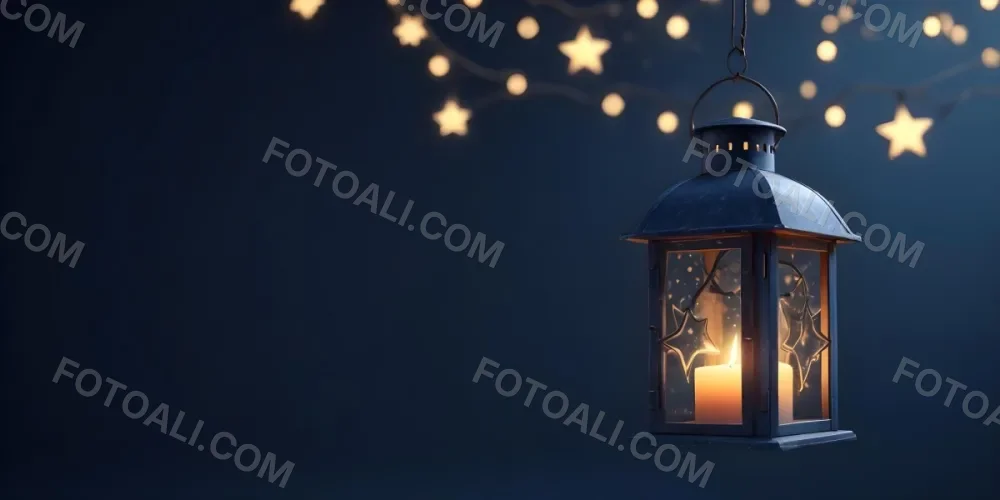 3d Model A Lantern With A Candle Inside Hanging From A Star With Bokeh Lights In A Dark Blue Background Figure Octane Render Volumetric Highly Detailed Videogame Aesthetic 20 3484