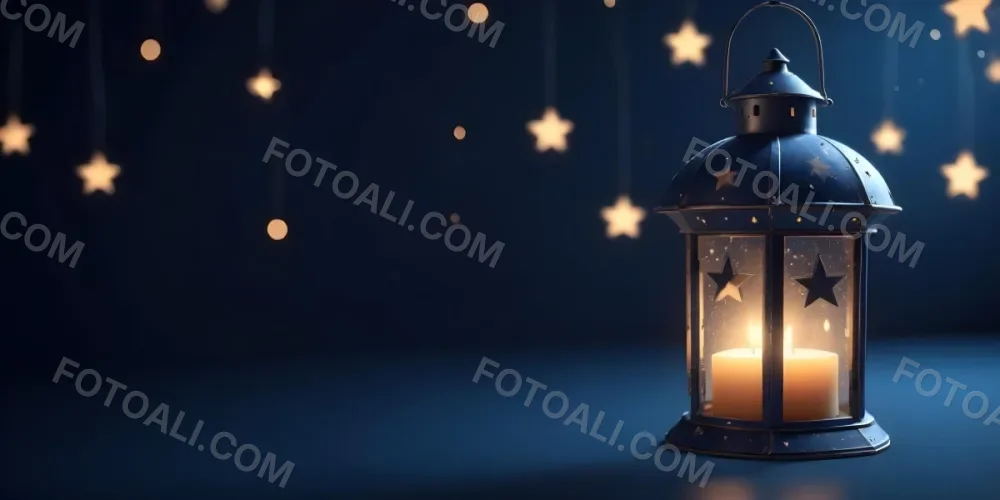 3d Model A Lantern With A Candle Inside Hanging From A Star With Bokeh Lights In A Dark Blue Background Figure Octane Render Volumetric Highly Detailed Videogame Aesthetic 25 F68b