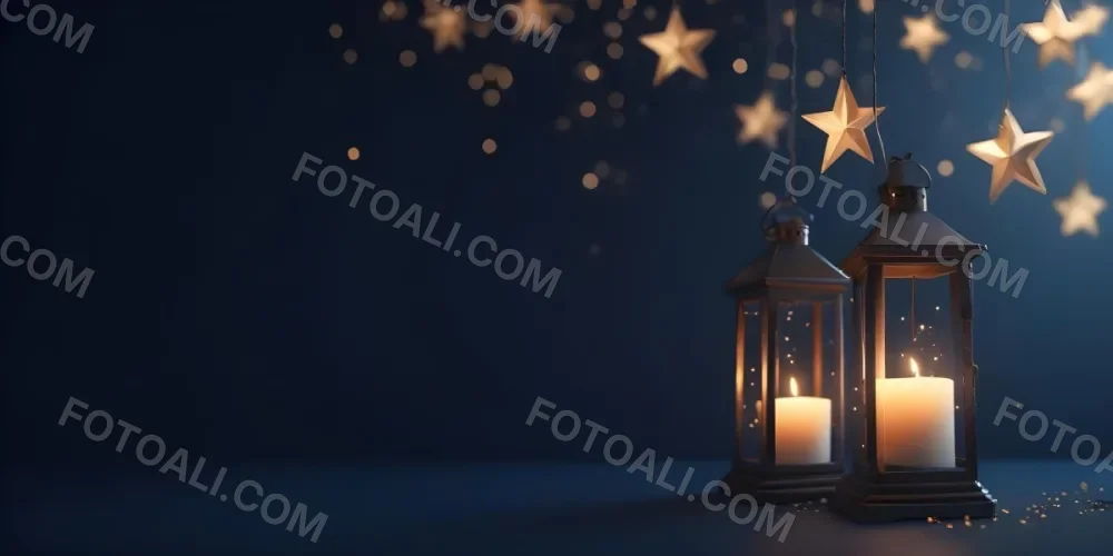 3d Model A Lantern With A Candle Inside Hanging From A Star With Bokeh Lights In A Dark Blue Background Figure Octane Render Volumetric Highly Detailed Videogame Aesthetic 3 8171