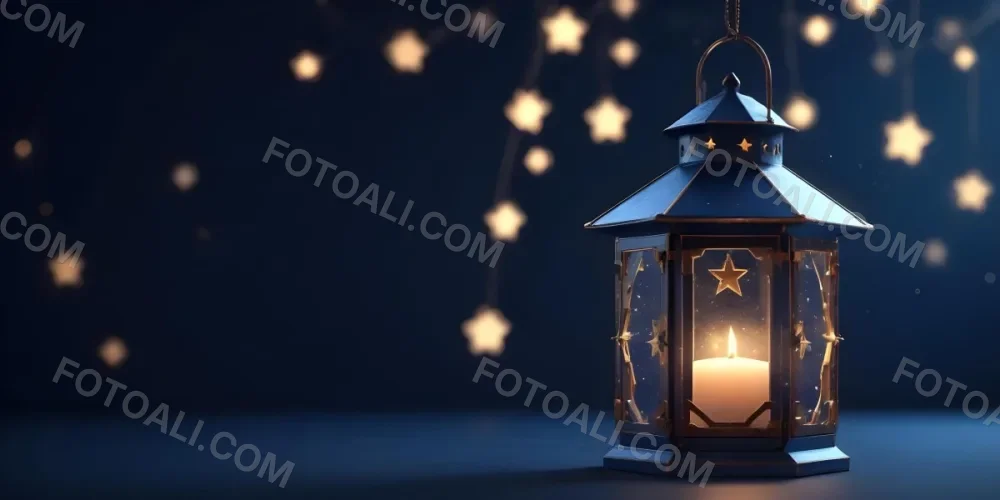 3d Model A Lantern With A Candle Inside Hanging From A Star With Bokeh Lights In A Dark Blue Background Figure Octane Render Volumetric Highly Detailed Videogame Aesthetic 38 D527