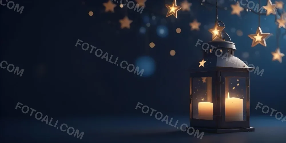 3d Model A Lantern With A Candle Inside Hanging From A Star With Bokeh Lights In A Dark Blue Background Figure Octane Render Volumetric Highly Detailed Videogame Aesthetic 5 841b