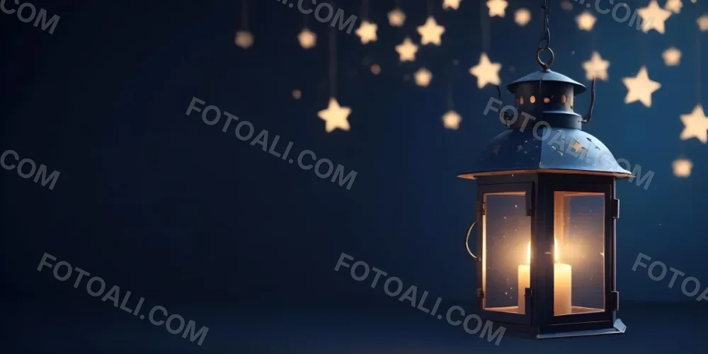 3d Model A Lantern With A Candle Inside Hanging From A Star With Bokeh Lights In A Dark Blue Background Figure Octane Render Volumetric Highly Detailed Videogame Aesthetic 6 E7ef