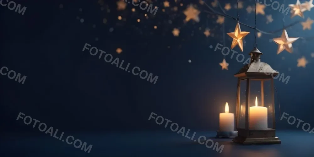 3d Model A Lantern With A Candle Inside Hanging From A Star With Bokeh Lights In A Dark Blue Background Figure Octane Render Volumetric Highly Detailed Videogame Aesthetic 7 F245