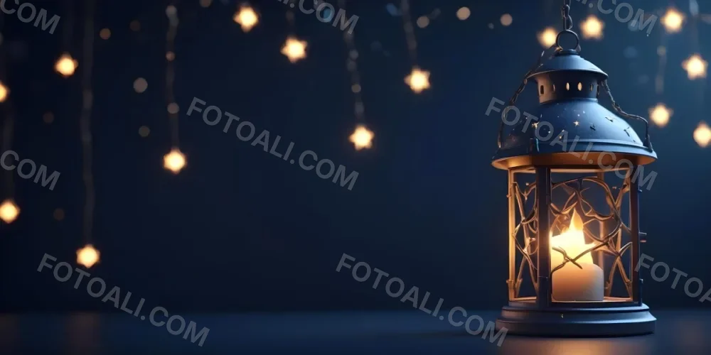 3d Model A Lantern With A Candle Inside Hanging From A Star With Bokeh Lights In A Dark Blue Background Figure Octane Render Volumetric Highly Detailed Videogame Aesthetic 8 84eb