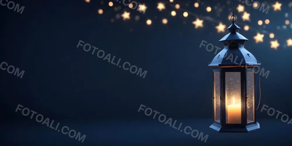 3d Model A Lantern With A Candle Inside Hanging From A Star With Bokeh Lights In A Dark Blue Background Figure Octane Render Volumetric Highly Detailed Videogame Aesthetic 9 3c95