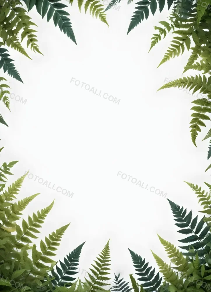 3d Model A Light Background With Decorative Green Leaves And Ferns Arranged At The Corners Creating A Frame Like Effect The Leaves Vary In Shape And Size With Some Featuring Hints Of Blue And Yellow Accents The Cente 11 5946