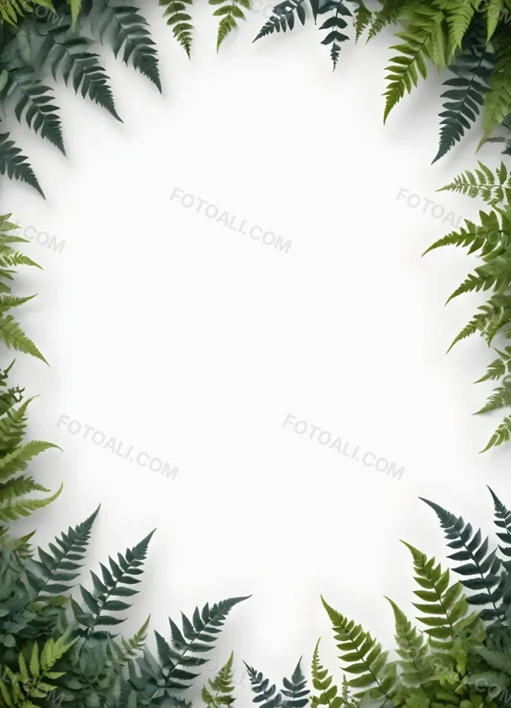 3d Model A Light Background With Decorative Green Leaves And Ferns Arranged At The Corners Creating A Frame Like Effect The Leaves Vary In Shape And Size With Some Featuring Hints Of Blue And Yellow Accents The Cente 14 A778