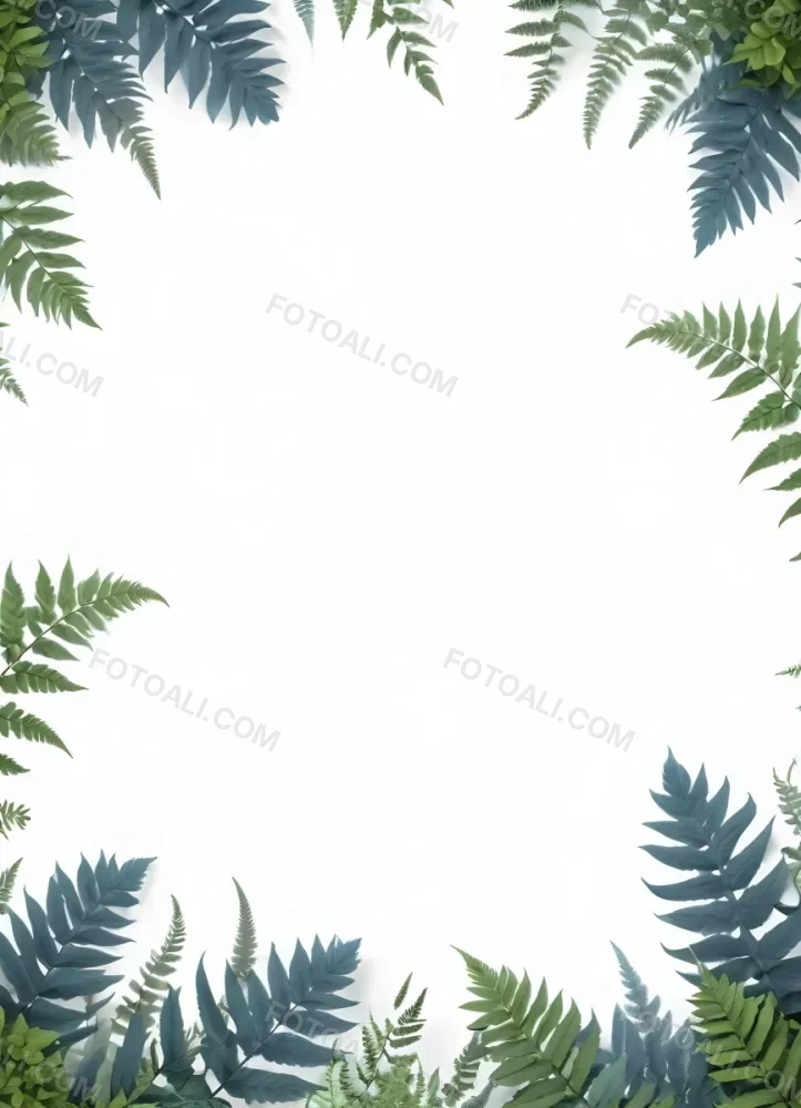 3d Model A Light Background With Decorative Green Leaves And Ferns Arranged At The Corners Creating A Frame Like Effect The Leaves Vary In Shape And Size With Some Featuring Hints Of Blue And Yellow Accents The Cente 15 51b0