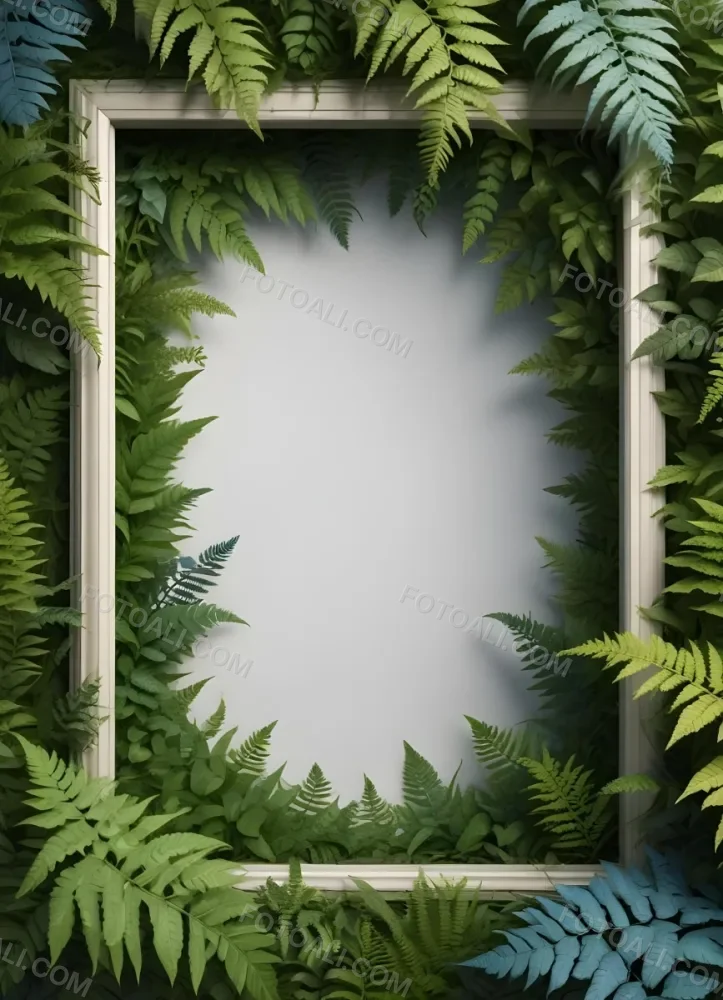 3d Model A Light Background With Decorative Green Leaves And Ferns Arranged At The Corners Creating A Frame Like Effect The Leaves Vary In Shape And Size With Some Featuring Hints Of Blue And Yellow Accents The Cente 16 Bb59