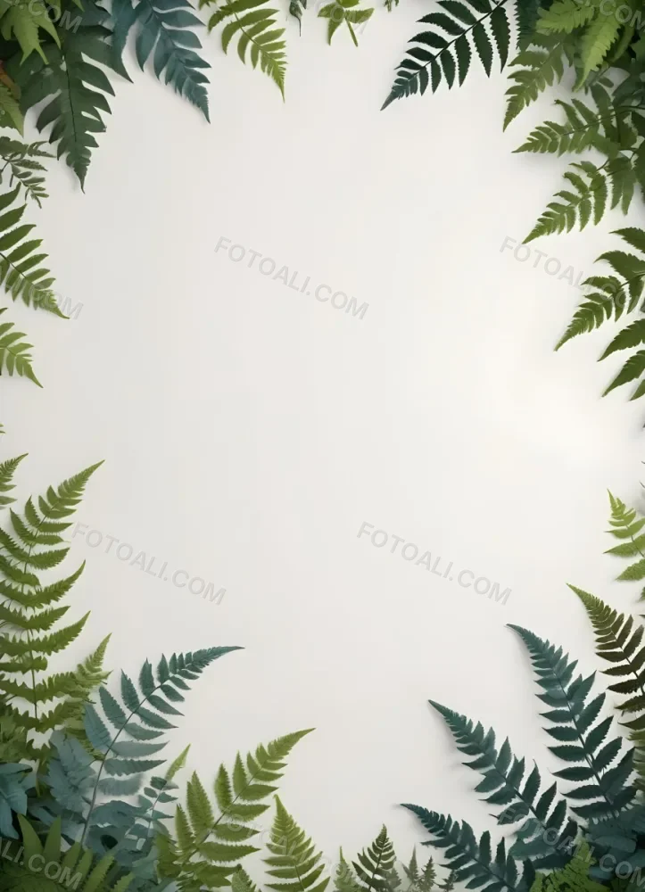 3d Model A Light Background With Decorative Green Leaves And Ferns Arranged At The Corners Creating A Frame Like Effect The Leaves Vary In Shape And Size With Some Featuring Hints Of Blue And Yellow Accents The Cente 4 5263