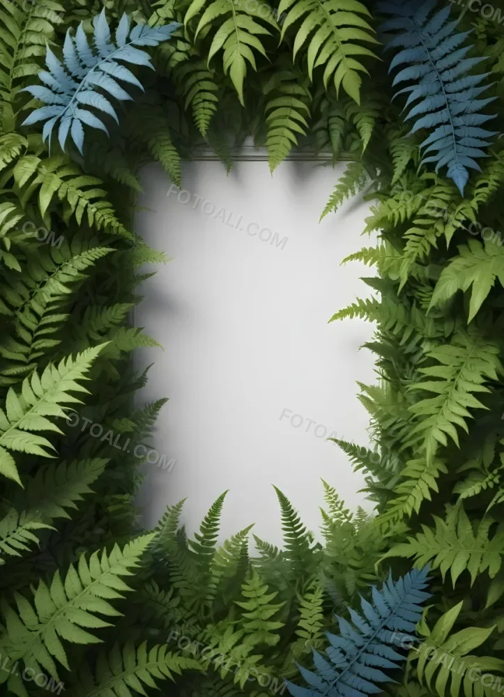 3d Model A Light Background With Decorative Green Leaves And Ferns Arranged At The Corners Creating A Frame Like Effect The Leaves Vary In Shape And Size With Some Featuring Hints Of Blue And Yellow Accents The Cente 6 D0dc