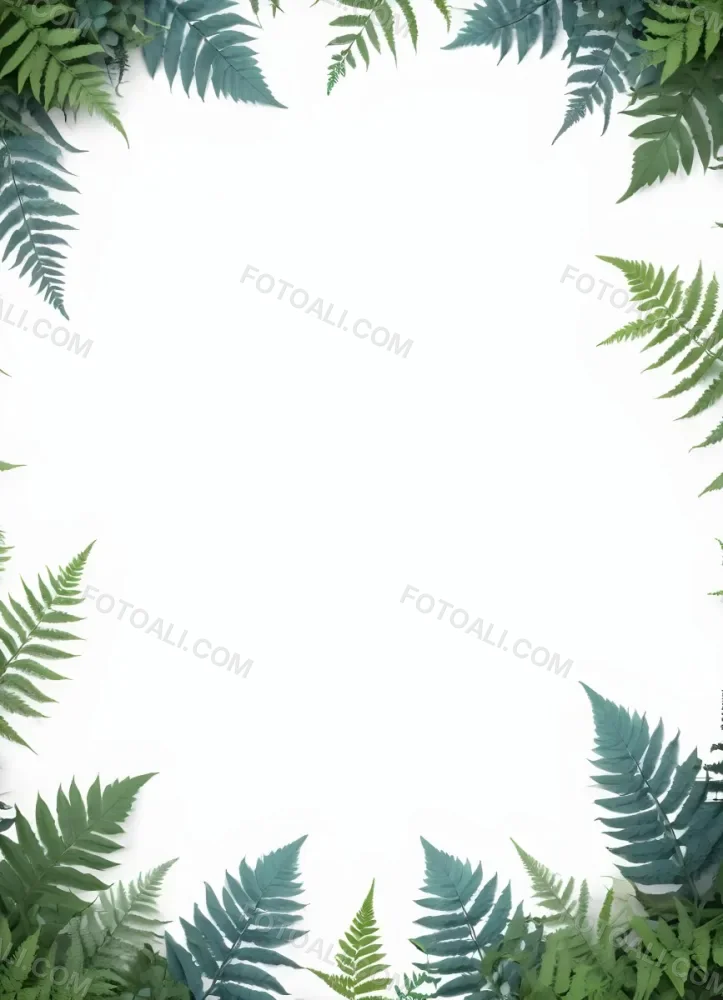 3d Model A Light Background With Decorative Green Leaves And Ferns Arranged At The Corners Creating A Frame Like Effect The Leaves Vary In Shape And Size With Some Featuring Hints Of Blue And Yellow Accents The Cente 8 091b