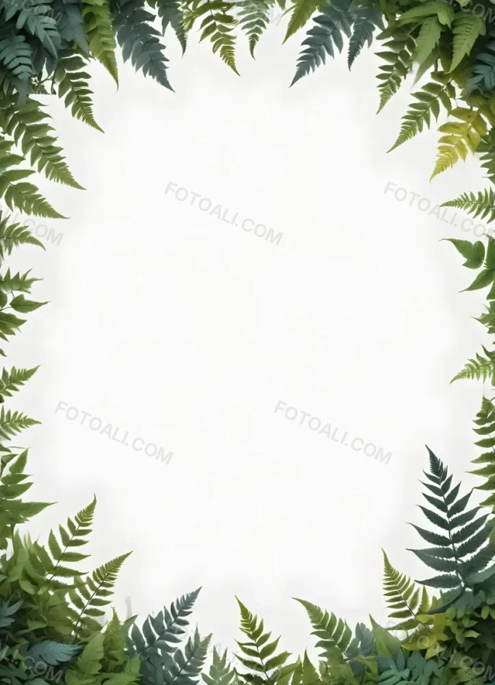 3d Model A Light Background With Decorative Green Leaves And Ferns Arranged At The Corners Creating A Frame Like Effect The Leaves Vary In Shape And Size With Some Featuring Hints Of Blue And Yellow Accents The Cente 9 6c29