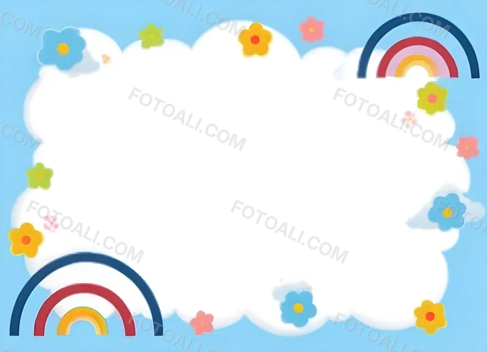 3d Model A Light Blue Background With White Fluffy Clouds At The Top And Bottom Colorful Flowers In Pink Are Scattered Around The Clouds Two Stylized Rainbows With Red Arcs Are Positioned At The Bottom Left And Right C 28 Ed57