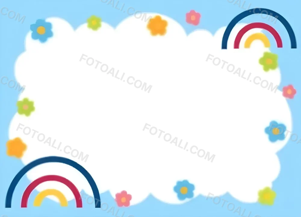 3d Model A Light Blue Background With White Fluffy Clouds At The Top And Bottom Colorful Flowers In Pink Are Scattered Around The Clouds Two Stylized Rainbows With Red Arcs Are Positioned At The Bottom Left And Right C 29 34d8