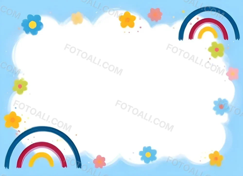 3d Model A Light Blue Background With White Fluffy Clouds At The Top And Bottom Colorful Flowers In Pink Are Scattered Around The Clouds Two Stylized Rainbows With Red Arcs Are Positioned At The Bottom Left And Right C 36 8a20