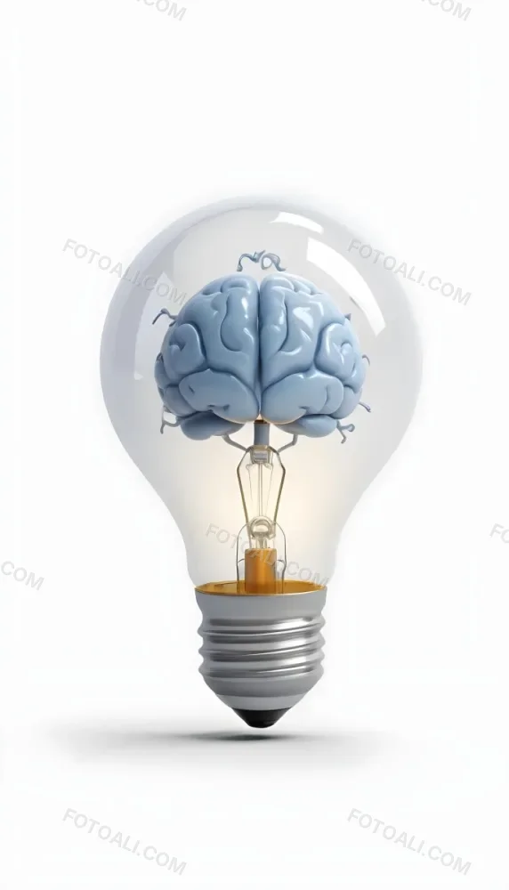 3d Model A Light Bulb With A Brain Inside The Brain Is Blue And The Light Bulb Is Clear On A White Background Figure Octane Render Volumetric Highly Detailed Videogame Aesthetic 12 00d7