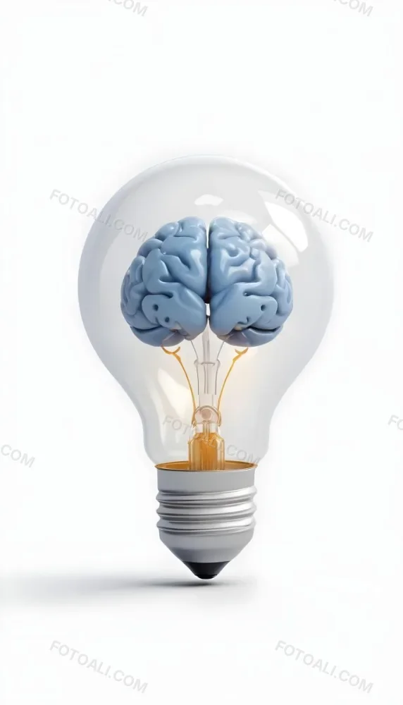 3d Model A Light Bulb With A Brain Inside The Brain Is Blue And The Light Bulb Is Clear On A White Background Figure Octane Render Volumetric Highly Detailed Videogame Aesthetic 14 Df26