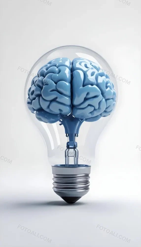 3d Model A Light Bulb With A Brain Inside The Brain Is Blue And The Light Bulb Is Clear On A White Background Figure Octane Render Volumetric Highly Detailed Videogame Aesthetic 15 E9b9