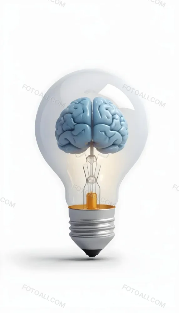 3d Model A Light Bulb With A Brain Inside The Brain Is Blue And The Light Bulb Is Clear On A White Background Figure Octane Render Volumetric Highly Detailed Videogame Aesthetic 25 5824