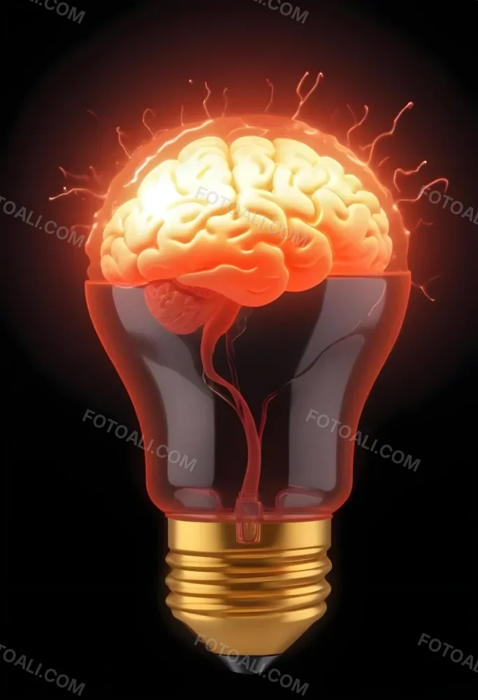 3d Model A Light Bulb With A Brain Inside The Brain Is Glowing The Background Is Black Figure Octane Render Volumetric Highly Detailed Videogame Aesthetic 12 5bbb