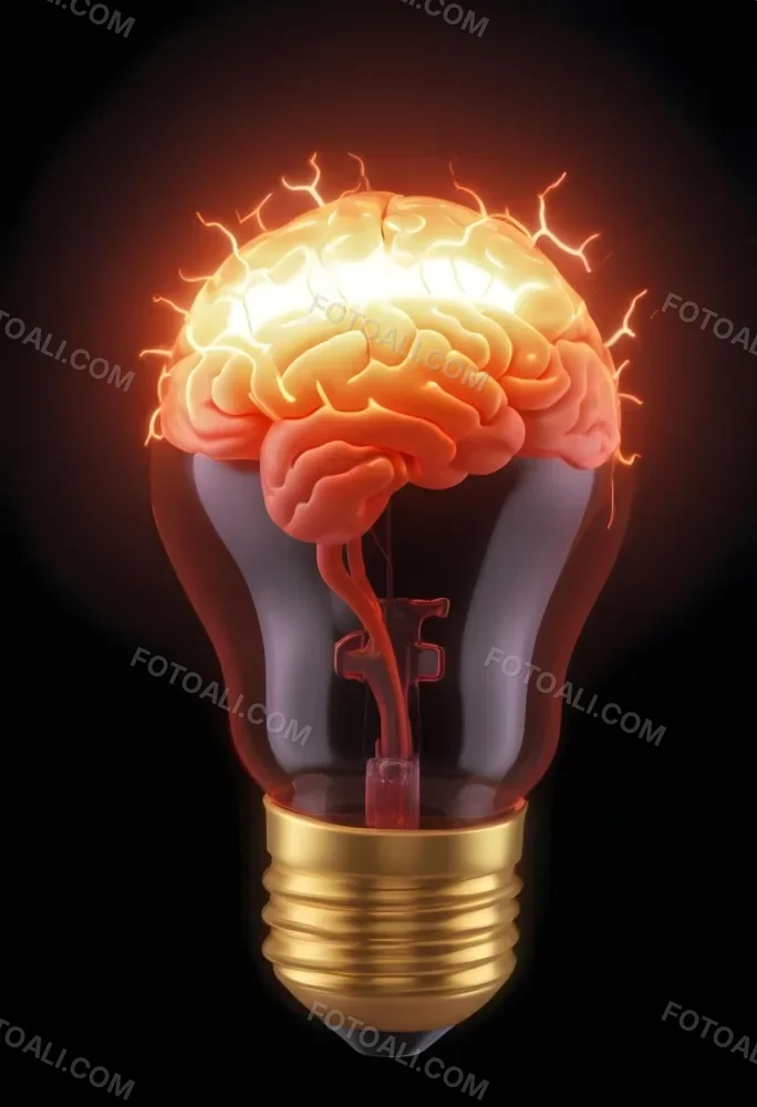 3d Model A Light Bulb With A Brain Inside The Brain Is Glowing The Background Is Black Figure Octane Render Volumetric Highly Detailed Videogame Aesthetic 2 3986
