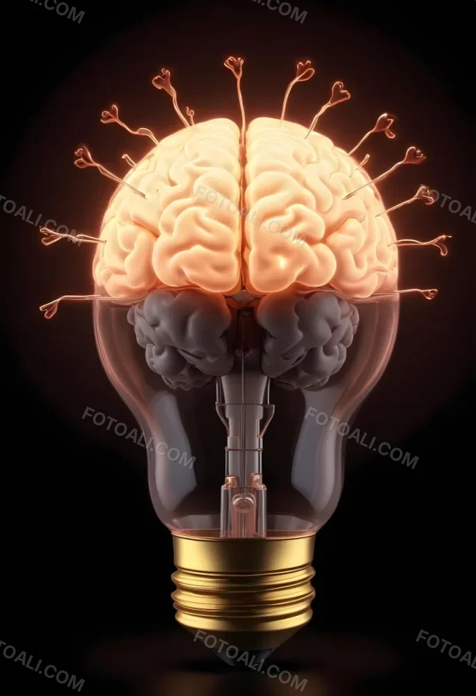 3d Model A Light Bulb With A Brain Inside The Brain Is Glowing The Background Is Black Figure Octane Render Volumetric Highly Detailed Videogame Aesthetic 22 050d
