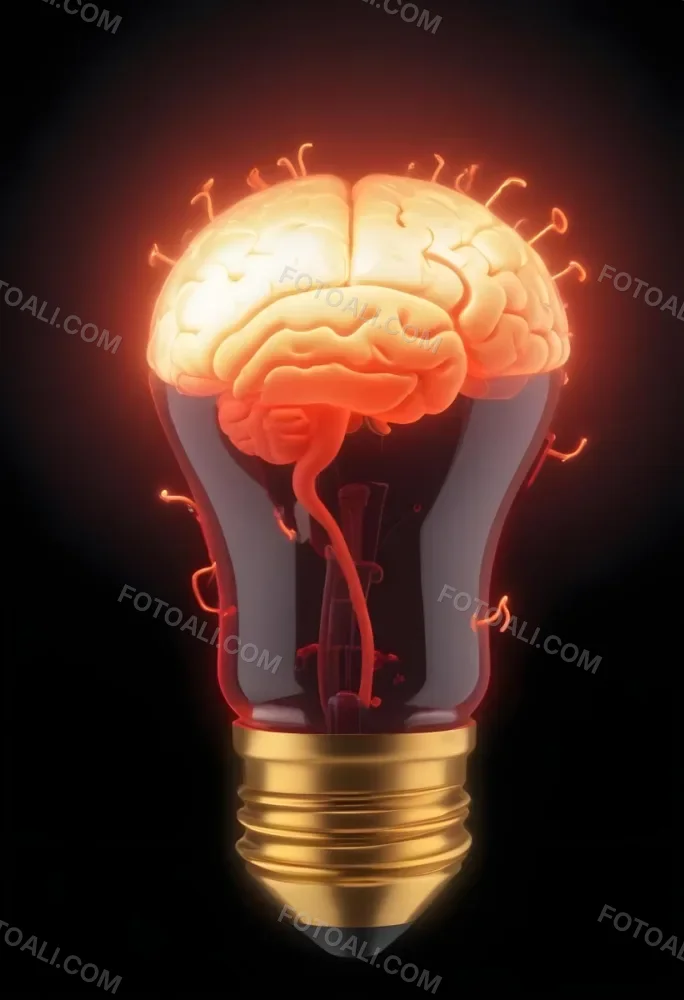 3d Model A Light Bulb With A Brain Inside The Brain Is Glowing The Background Is Black Figure Octane Render Volumetric Highly Detailed Videogame Aesthetic 23 Afd8