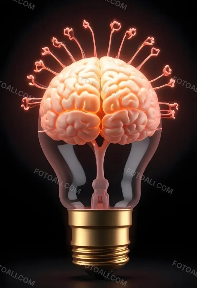 3d Model A Light Bulb With A Brain Inside The Brain Is Glowing The Background Is Black Figure Octane Render Volumetric Highly Detailed Videogame Aesthetic 28 5113