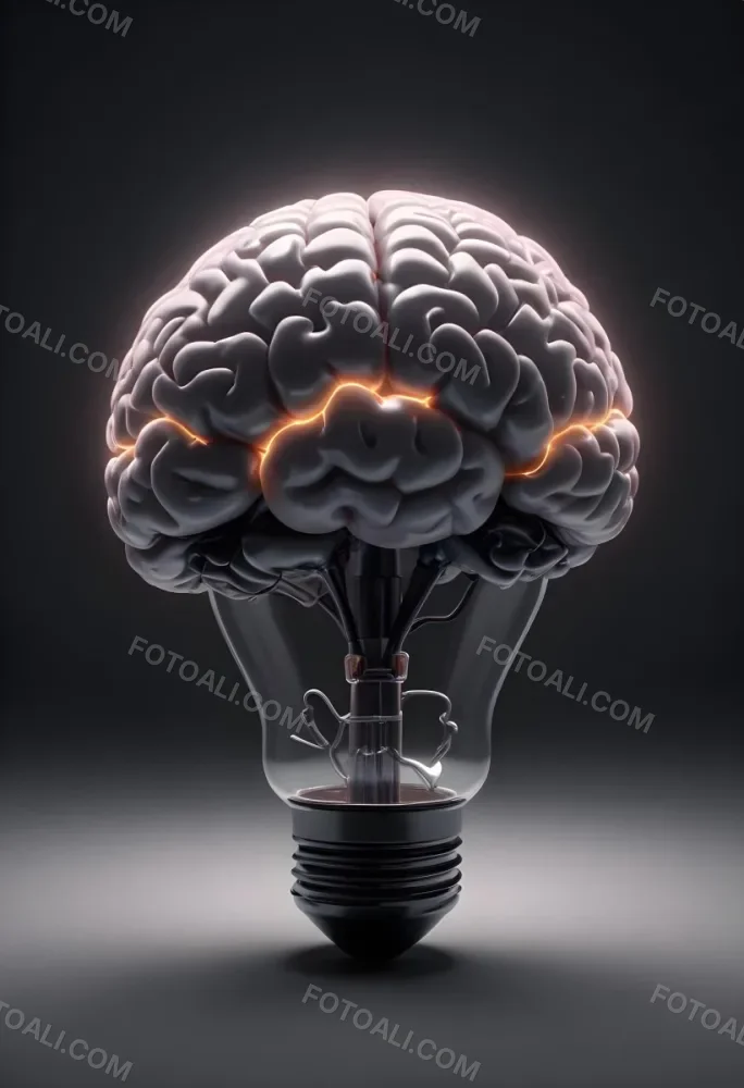 3d Model A Light Bulb With A Brain Inside The Brain Is Glowing The Background Is Black Figure Octane Render Volumetric Highly Detailed Videogame Aesthetic 30 Ea3f