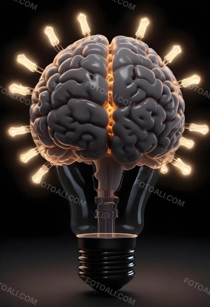3d Model A Light Bulb With A Brain Inside The Brain Is Glowing The Background Is Black Figure Octane Render Volumetric Highly Detailed Videogame Aesthetic 32 70d4