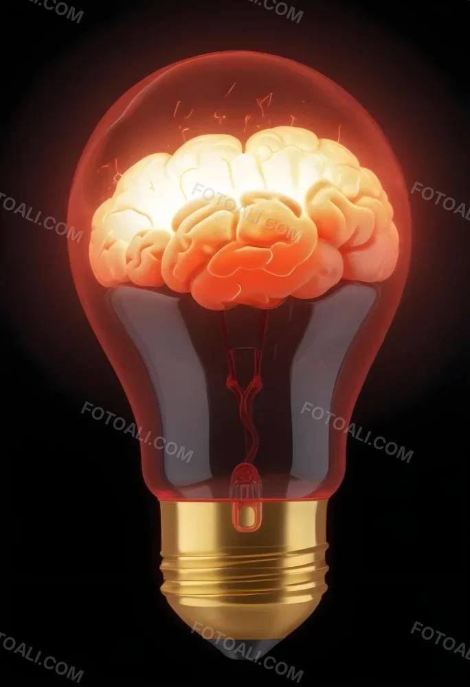3d Model A Light Bulb With A Brain Inside The Brain Is Glowing The Background Is Black Figure Octane Render Volumetric Highly Detailed Videogame Aesthetic 5 19c4